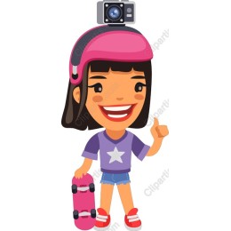 Cheerful Skateboard Girl with Camera