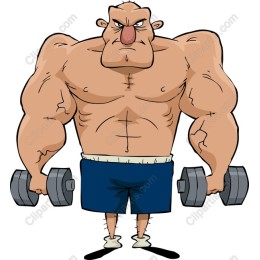 Muscular Cartoon Character with Dumbbells