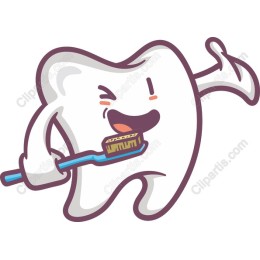 Cheerful Cartoon Tooth Character with Toothbrush