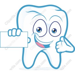 Cheerful Cartoon Tooth with Blank Sign