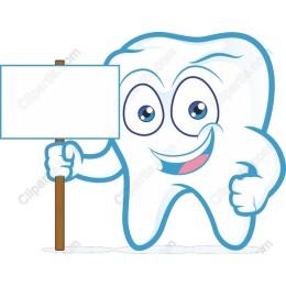 Cheerful Tooth Character with Blank Sign