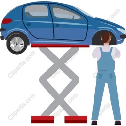Blue Car on Hydraulic Lift