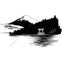 Japanese Landscape - Mount Fuji & Torii Gate