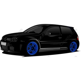 Sleek Black Car with Blue Wheels