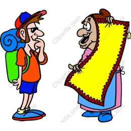 Curious Hiker and Vibrant Vendor
