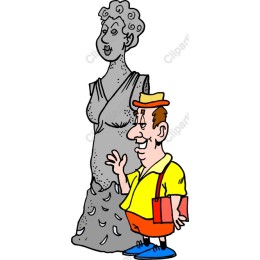 Cheerful Tourist & Statue