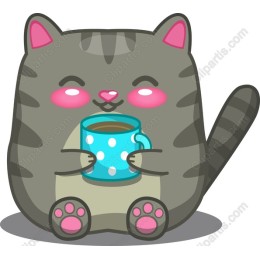Chubby Cat Enjoying Coffee
