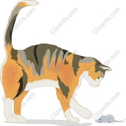 Whimsical Calico Cat and Mouse