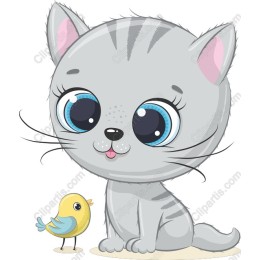 Adorable Gray Kitten and Bird