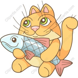 Cute Cartoon Cat and Fish