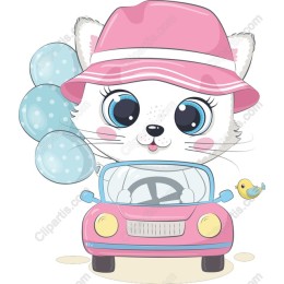 Adorable Cartoon Cat in Pink Car