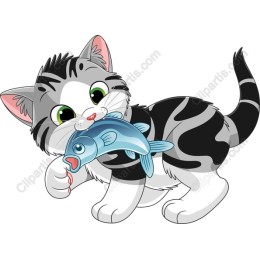 Charming Cartoon Cat Holding Fish