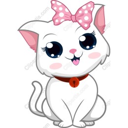 Cute White Cat with Pink Bow
