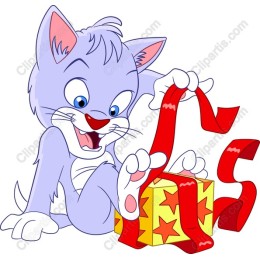 Excited Kitten Unwrapping Gift
