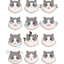 Adorable Cat Emotions Set - 12 Unique Cliparts