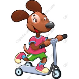 Playful Cartoon Dog on Scooter
