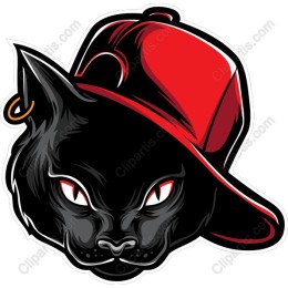 Fierce Black Cat with Red Cap