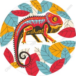 Colorful Chameleon in Autumn Leaves