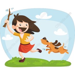 Joyful Girl and Dog
