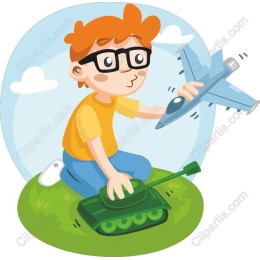 Childhood Adventure: Boy with Tank and Jet