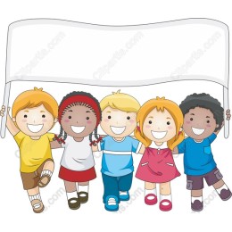Cheerful Children Holding a Blank Banner
