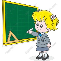 Cheerful Schoolgirl at Blackboard