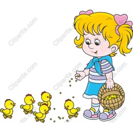 Cheerful Girl with Chicks