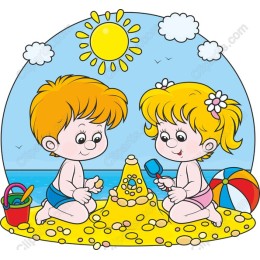 Sunny Beach Adventure: Kids Building a Sandcastle