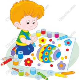 Cheerful Boy Decorating Easter Egg