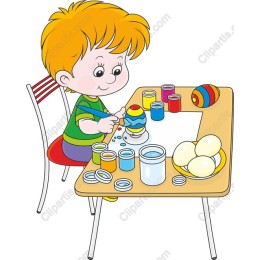 Cheerful Child Painting Easter Eggs