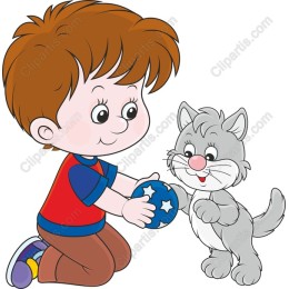 Cute Boy and Cat Playing