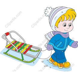 Winter Joy: Child Pulling Colorful Sled