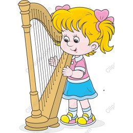 Whimsical Girl Playing Harp