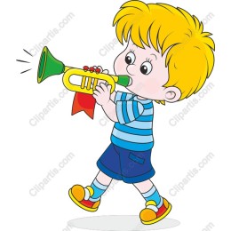 Cheerful Boy Playing Trumpet