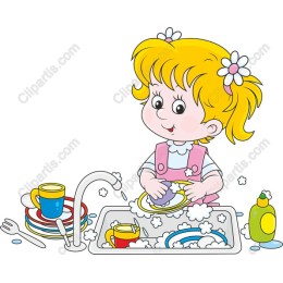 Adorable Girl Washing Dishes