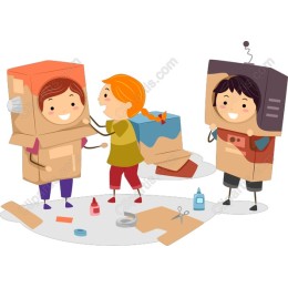 Playful Kids in Cardboard Costumes