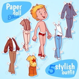 Ethan Paper Doll with 5 Stylish Outfits