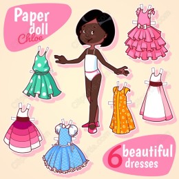 Paper Doll Chloe with 6 Beautiful Dresses Set