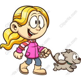 Cheerful Girl Walking Dog