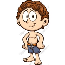 Cheerful Boy in Swim Trunks