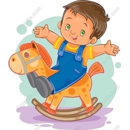 Joyful Child Riding Rocking Horse
