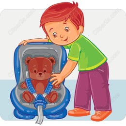 Happy Child with Teddy in Car Seat