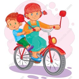 Cheerful Children Riding a Bicycle