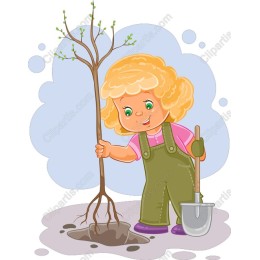 Cheerful Girl Planting a Tree