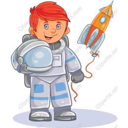 Cheerful Astronaut with Rocket
