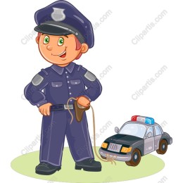 Cheerful Police Officer with Police Car