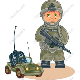 Adorable Soldier with Classic Remote-Controlled Car