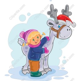 Festive Winter Wonderland: Girl and Reindeer Hugging