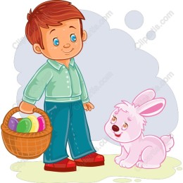 Cheerful Boy and Bunny Easter