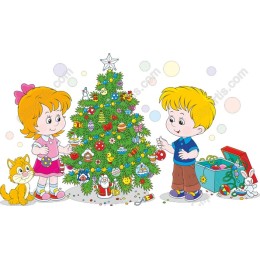 Festive Kids Decorate Christmas Tree